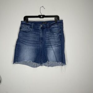 Judy Blue Shorts Womens 1XL Blue Denim Distressed Raw Hem High Rise Stretch